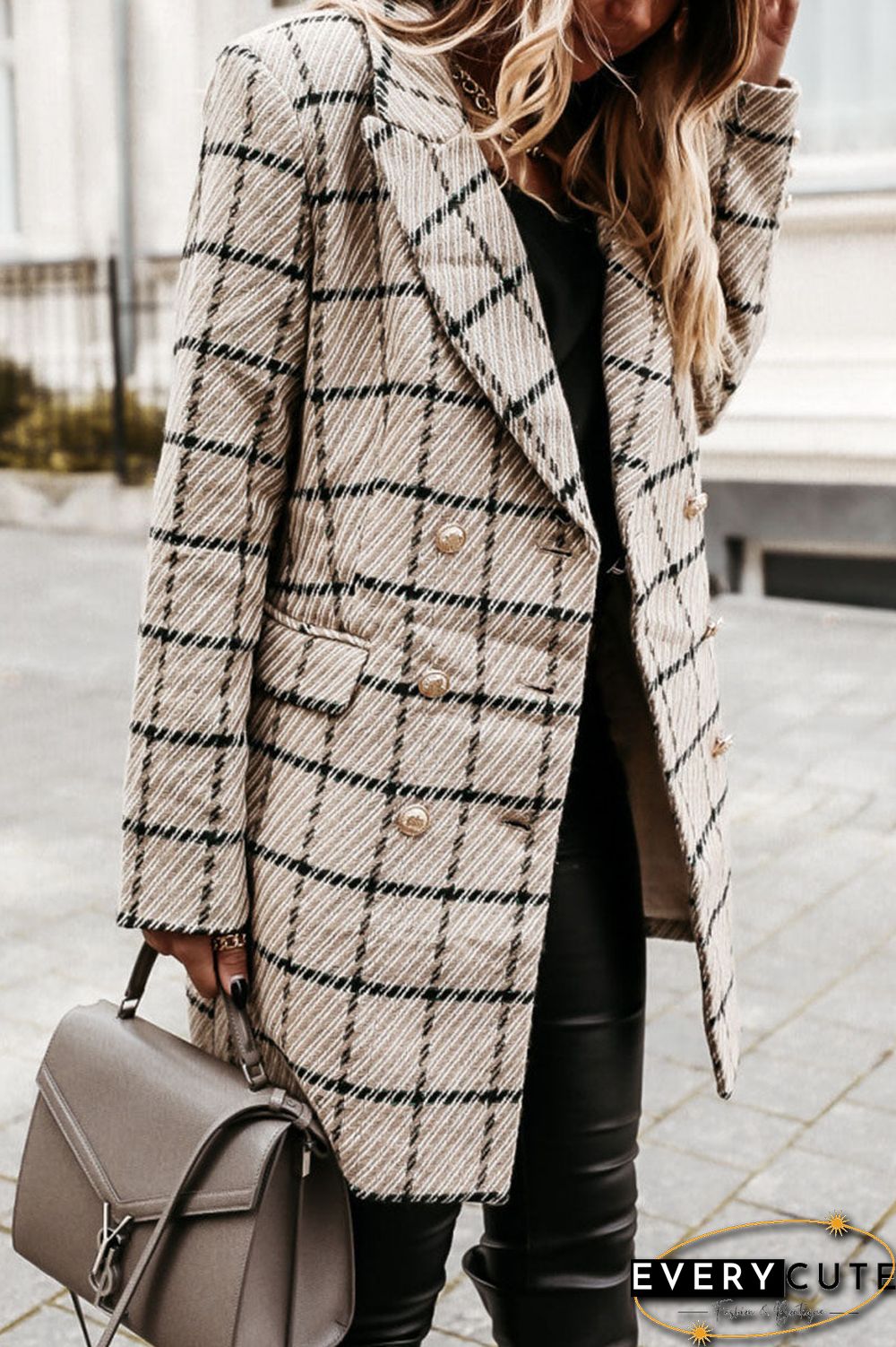 Fashion Street Plaid Turn-back Collar Outerwear(5 colors)