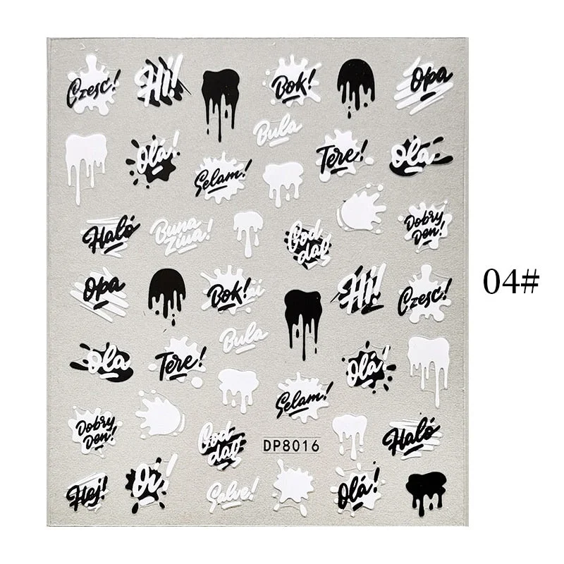 1 Sheet Bronzing Abstract Color Block 3D Nail Sticker Art Letters Design Transfer Sliders Paper DIY Manicuring Wraps