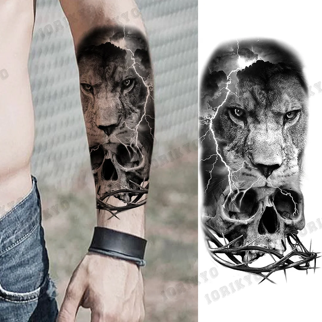 Black Devil Vampire Arm Temporary Tattoos For Women Adult Skull Lion Crown Compass Fake Tattoo Washable Body Art Painting Tatoos