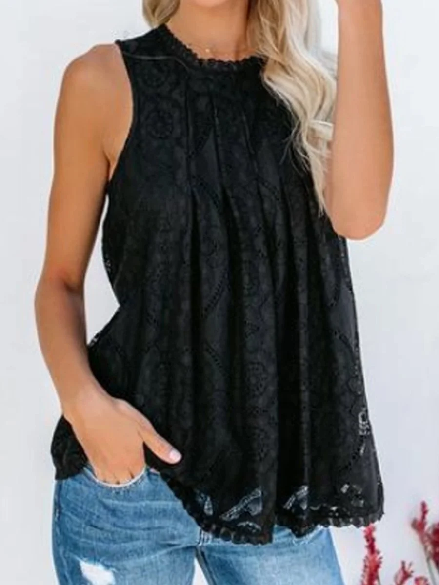Round Neck Sleeveless Lace Tank Top