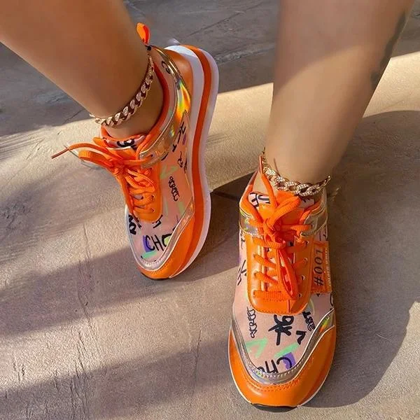 Personalized Graffiti Stitching Orange Sneakers