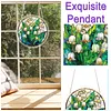 (18.5cm)DIY Acrylic Jigsaw Puzzle Window Hanging with Hanging Chain DIY Stained Glass Decoration Round Window Puzzle Decor for DIY Craft Project (Stained Glass Flower)