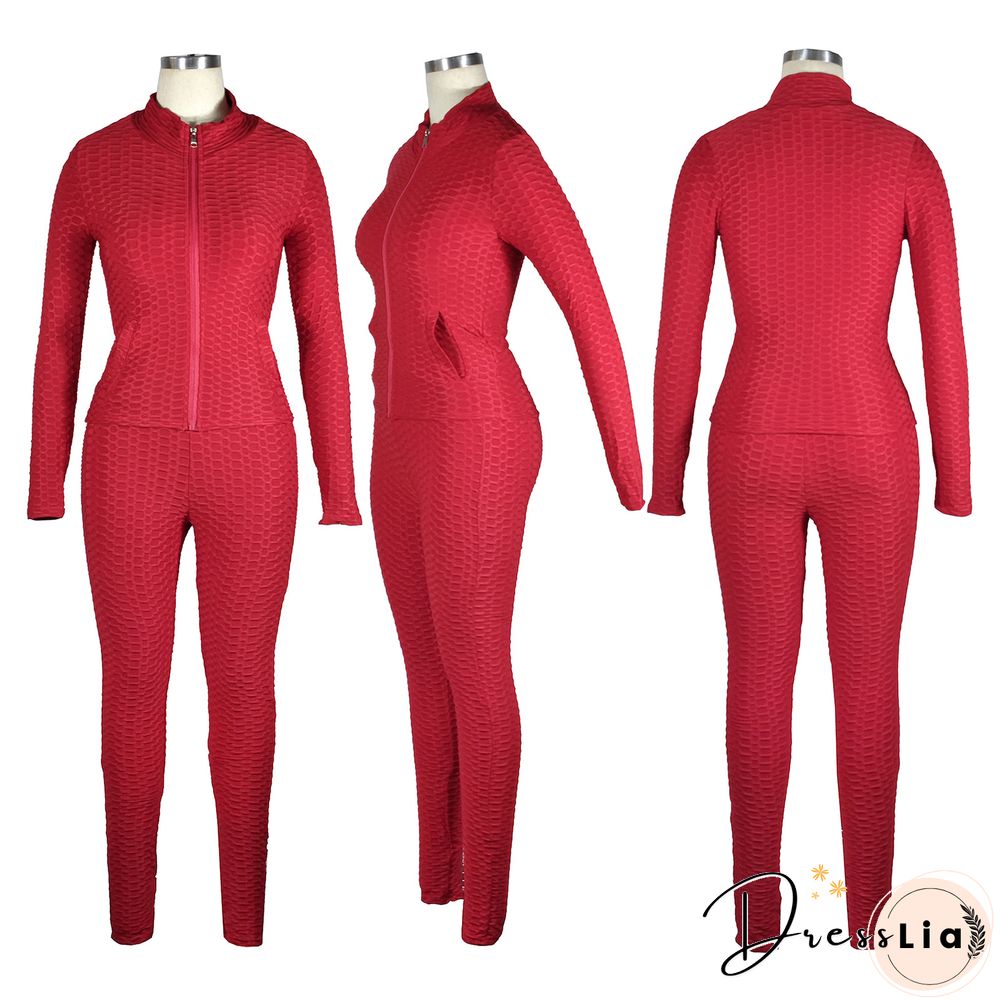 Zip Stand Collar Sportswear Jacket And Pants Set