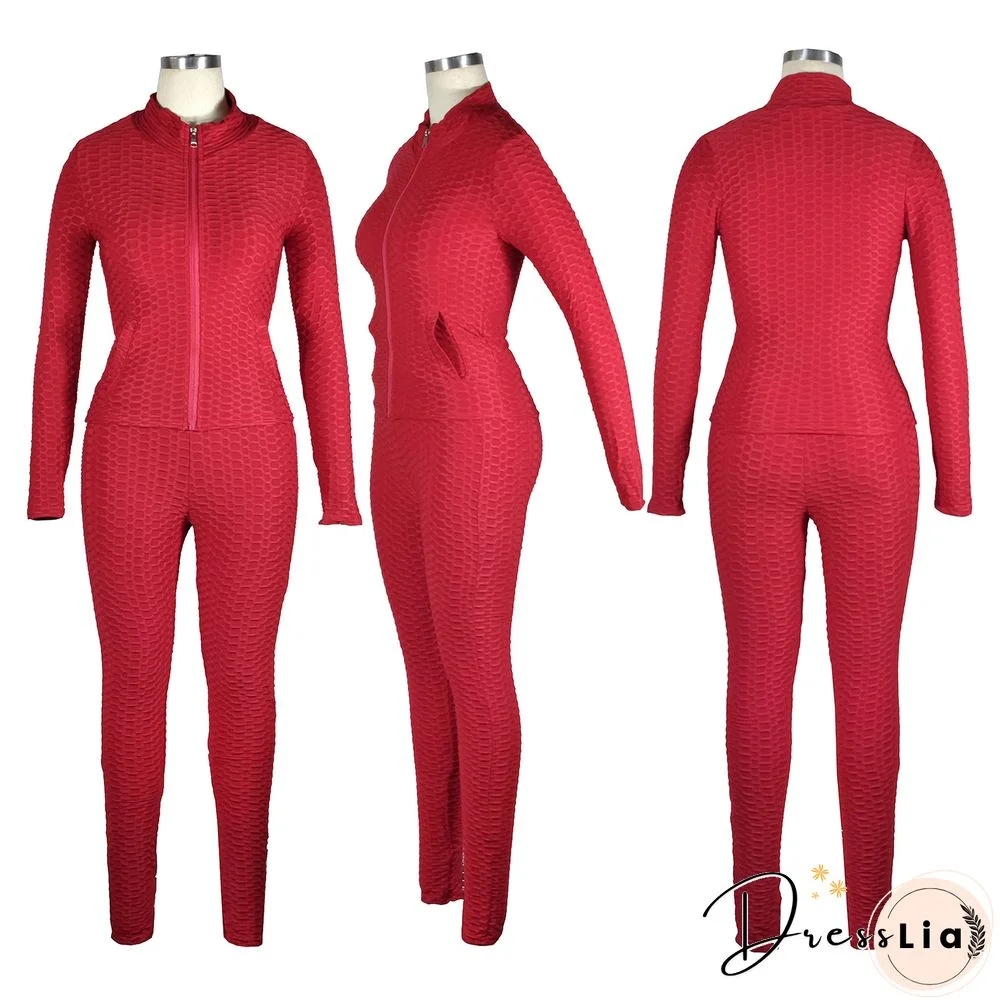 Zip Stand Collar Sportswear Jacket And Pants Set