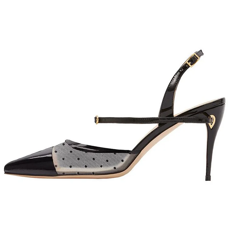 Elegant Black Patent Heels Women's Classic Stiletto Party Pump Office Buckle Shoes |FSJ Shoes