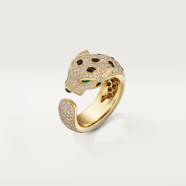 Panthere de Cartier ring, medium model, semi-paved yellow gold, emeralds, onyx, diamonds