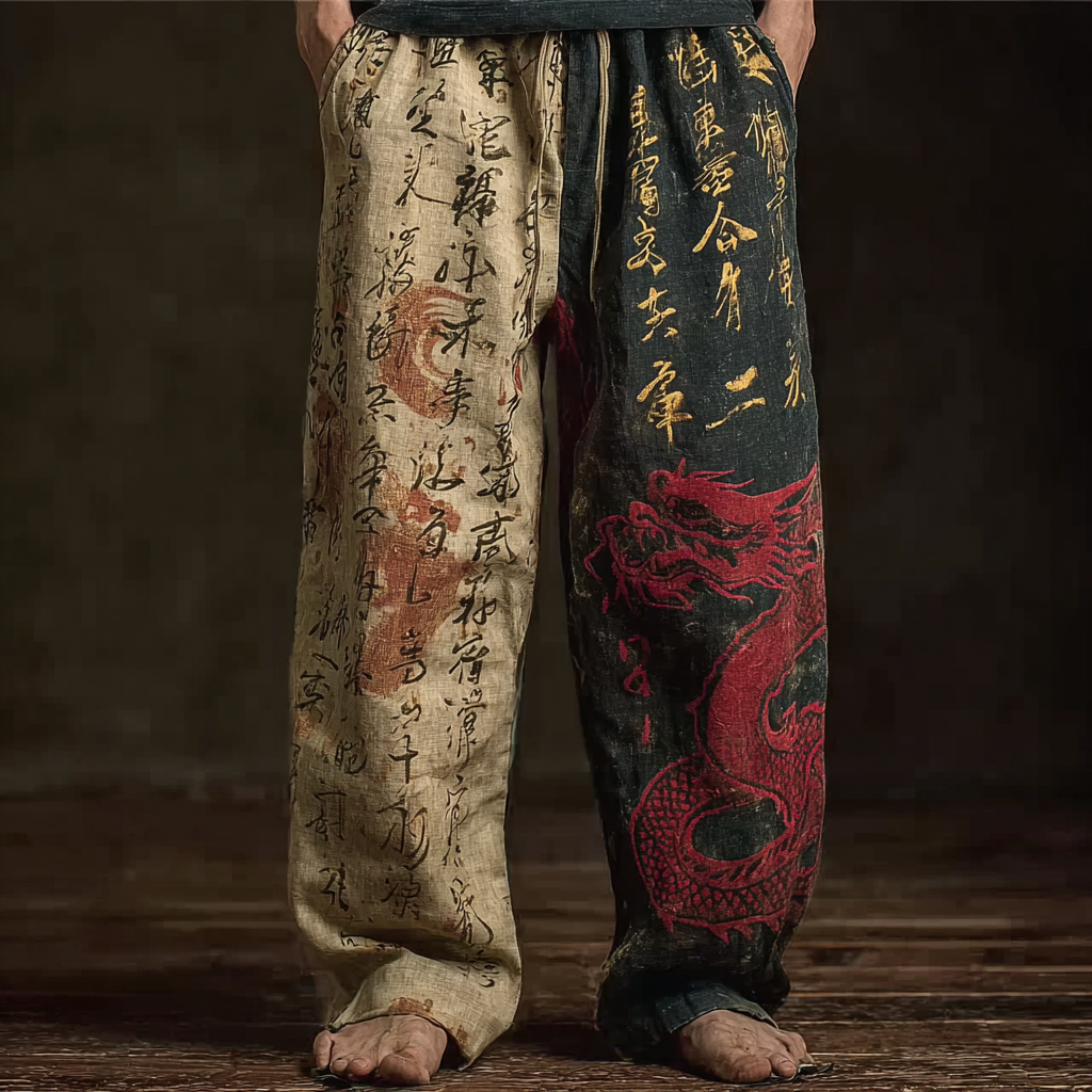 Japanese Art Retro Dragon Pattern Leisure Long Pants  artssus