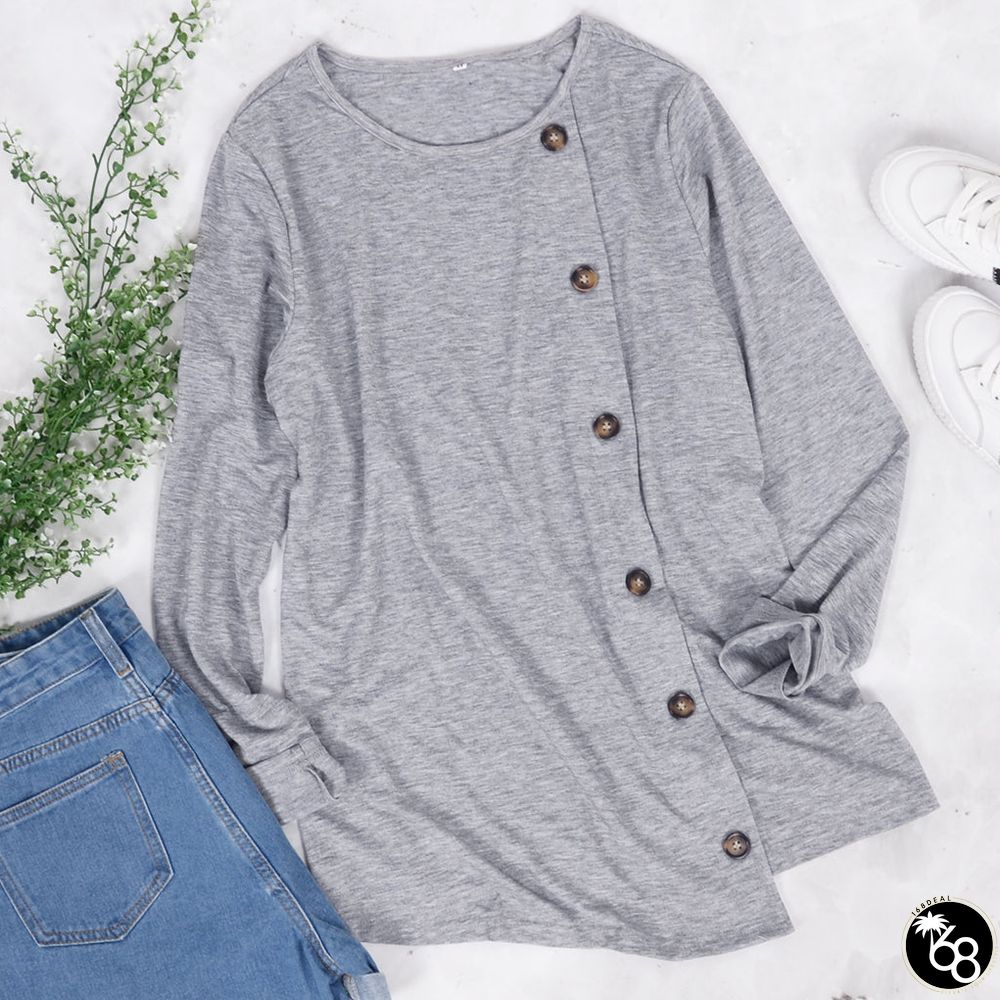 Side Button Long Sleeve Top | 168DEAL