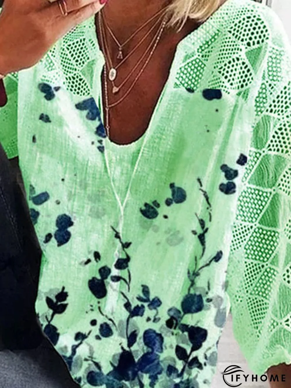 Floral-Print 3/4 Sleeve Casual Top | IFYHOME