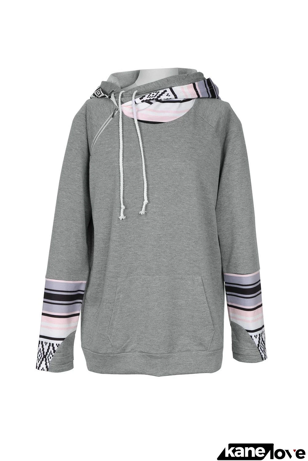 Women's Gray Double Hoods Thumb Hole Hoodie