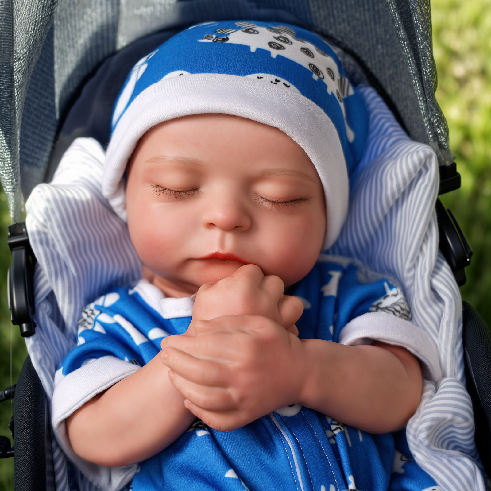 Babeside Noah 12'/16' Realistic Silicone Sleeping Baby Little Infant Best Gift for Kids Blue-16 Inches-Boy