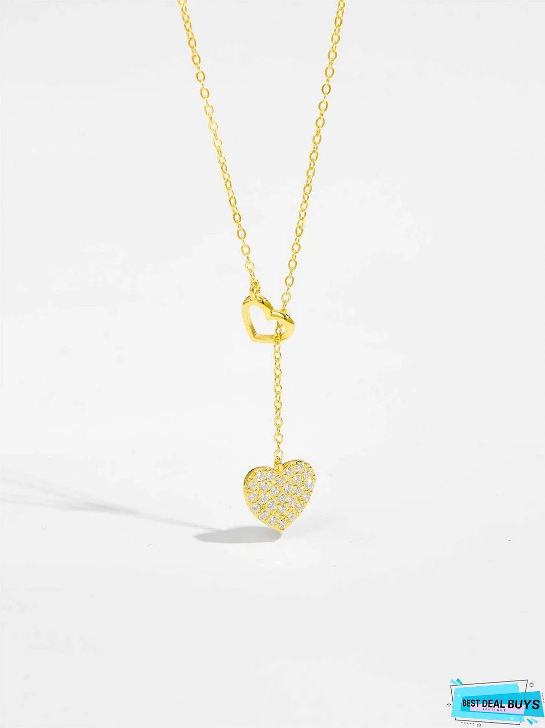 925 Sterling Silver Inlaid Zircon Heart Necklace
