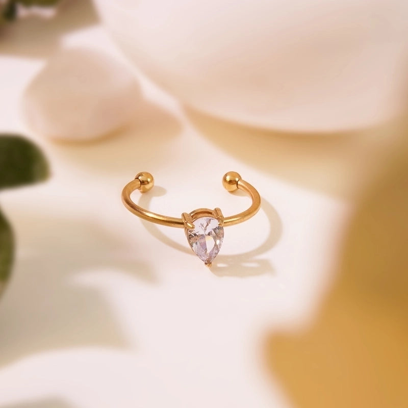 Tropical Minimalist Cool Style Triangle Geometric 304 Stainless Steel Artificial Rhinestones 18K Gold Plated Inlay Open Rings