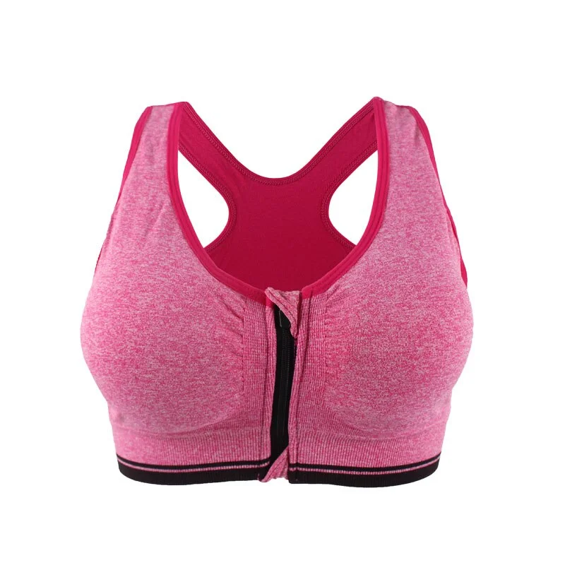 Plus Size M-3XL Zipper Push Up Sports Bra For Women Shockproof Padded Fitness Yoga Bras Athletic Gym Running Sports Tops Vest