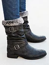 Simple Pleated Belt Buckle Suede Ankle Boots