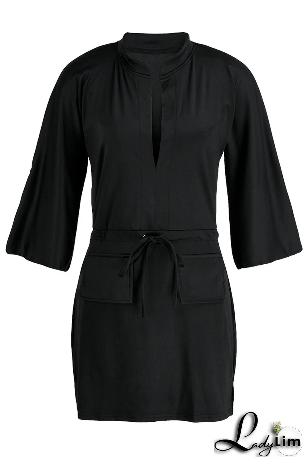 Tangerine Casual Solid Patchwork Draw String V Neck Straight Dresses