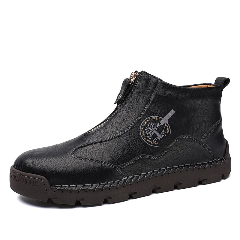 2021 New Winter Men's Boots Luxury Brand Leather Plush Warm Snow Boots Outdoor Slip On Zip Metal Motorcycle Boots Big Size 48