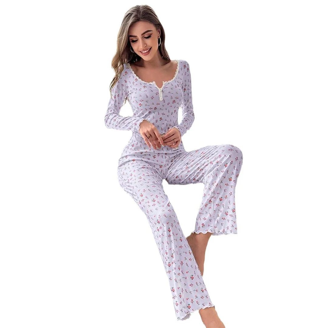 Uveng Exploding Autumn And Winter Home Clothes Sexy Casual Fashion Long-Sleeved Trouser Pyjamas Two Sets Of Women