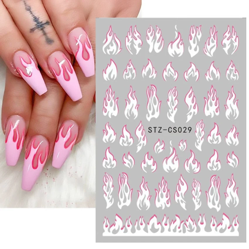 Nail Stickers Back Glue Fire Flame Shape Designs Nail Decal Decoration Tips For Beauty Salons-Nail Inspo