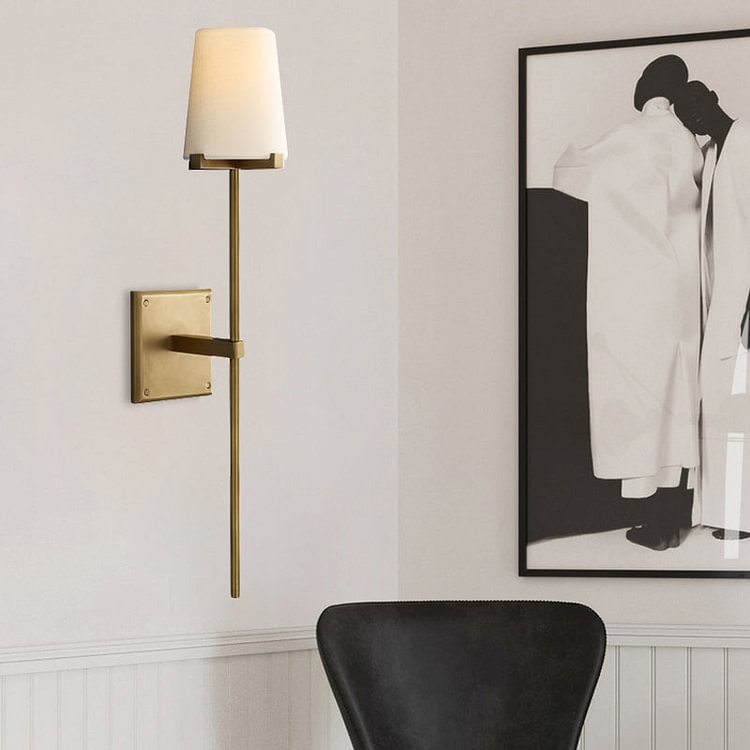 Clear Glass/White Fabric Shade Wall Sconce Tapered 1 Bulb Vintage Wall Mounted Lighting with Black/Brass Bar