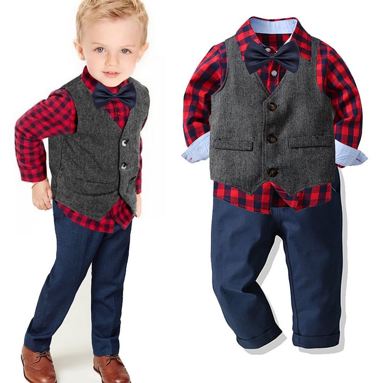 Mayoulove Formal Cardigan Gentleman Suit Baby Boy Set 3 Pcs Christmas Style-Mayoulove