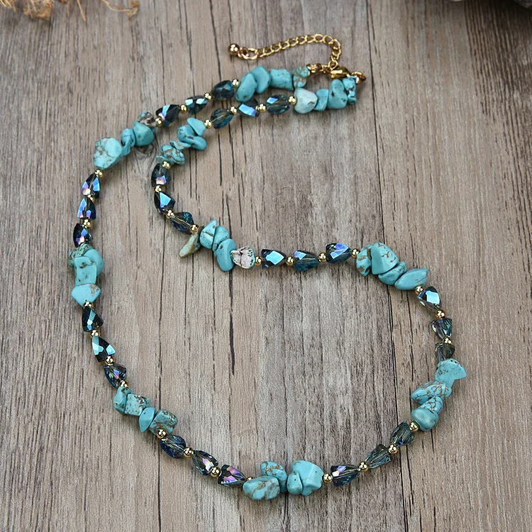 Natural Stone Irregular Crystal Necklace-Turquoise