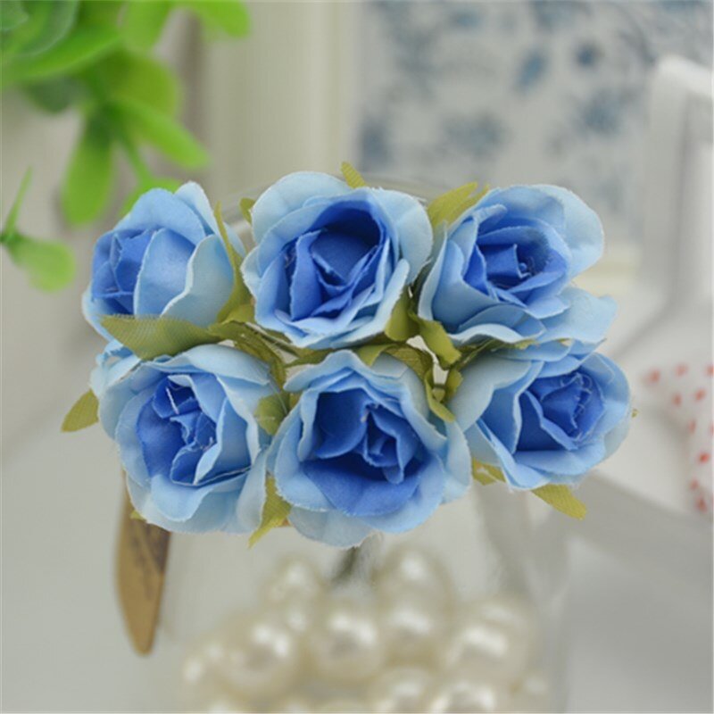 6 pcs/lot Mini Silk Artificial Gradient Rose Flower Bouquet For Wedding Decoration DIY Scrapbooking Fake Flowers Wreath Supplies