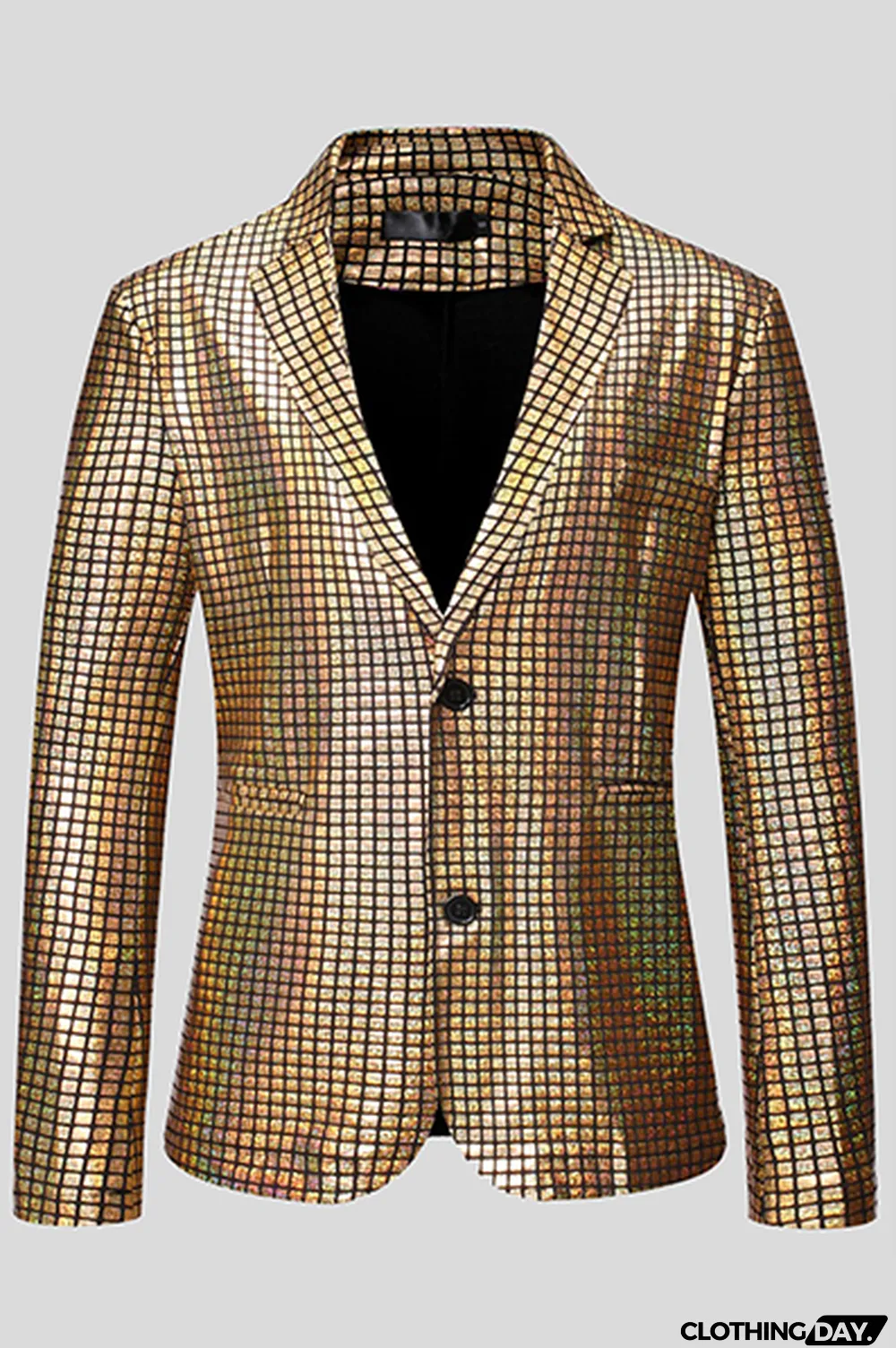 Gold Fashion Street Plaid Bronzing Split Joint Buckle Turn-back Collar Outerwear