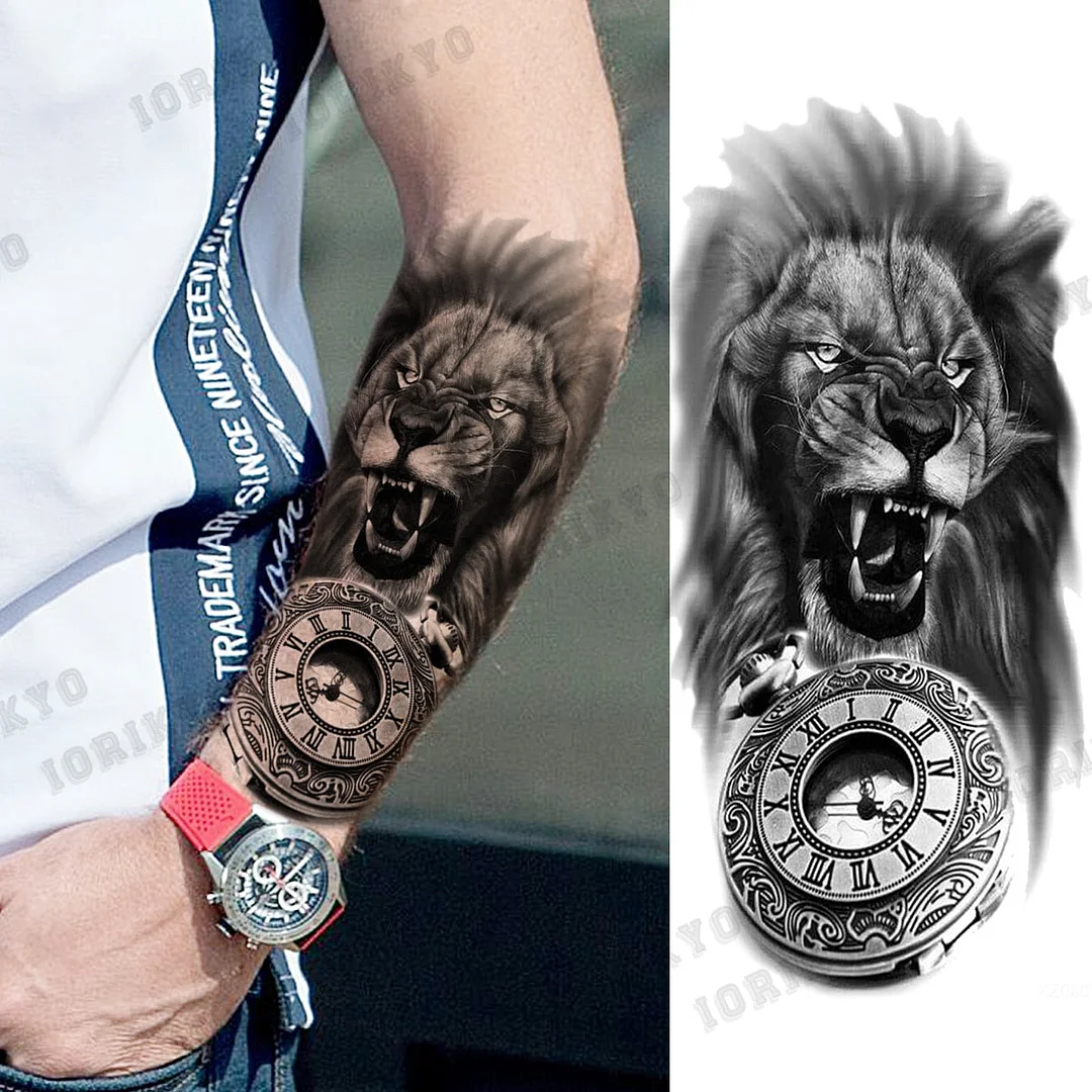 Realistic Devil Skeleton Temporary Tattoos For Men Adult Women Wolf Compass Gangster Fake Tattoo Washable Body Art Tatoo Sticker