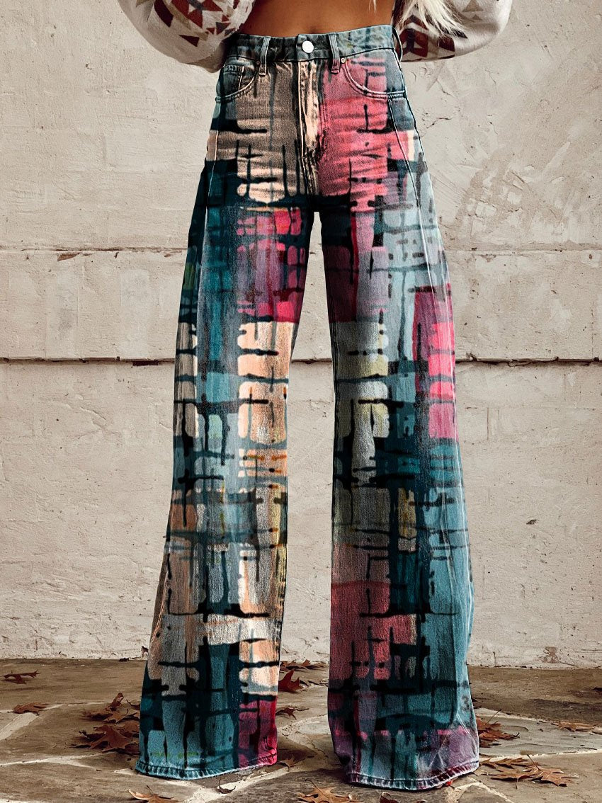 Women's Vintage Print Casual Wide Leg Pants