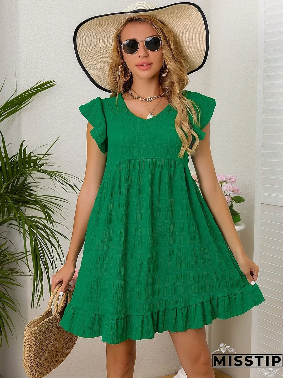 Ruffled Cap Sleeve Mini Dress