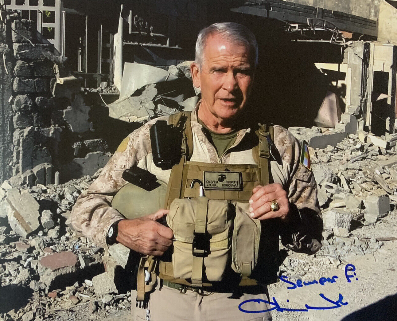 OLIVER NORTH HAND SIGNED 8x10 Photo Poster painting IRAN-CONTRA US MARINES AUTOGRAPH COA