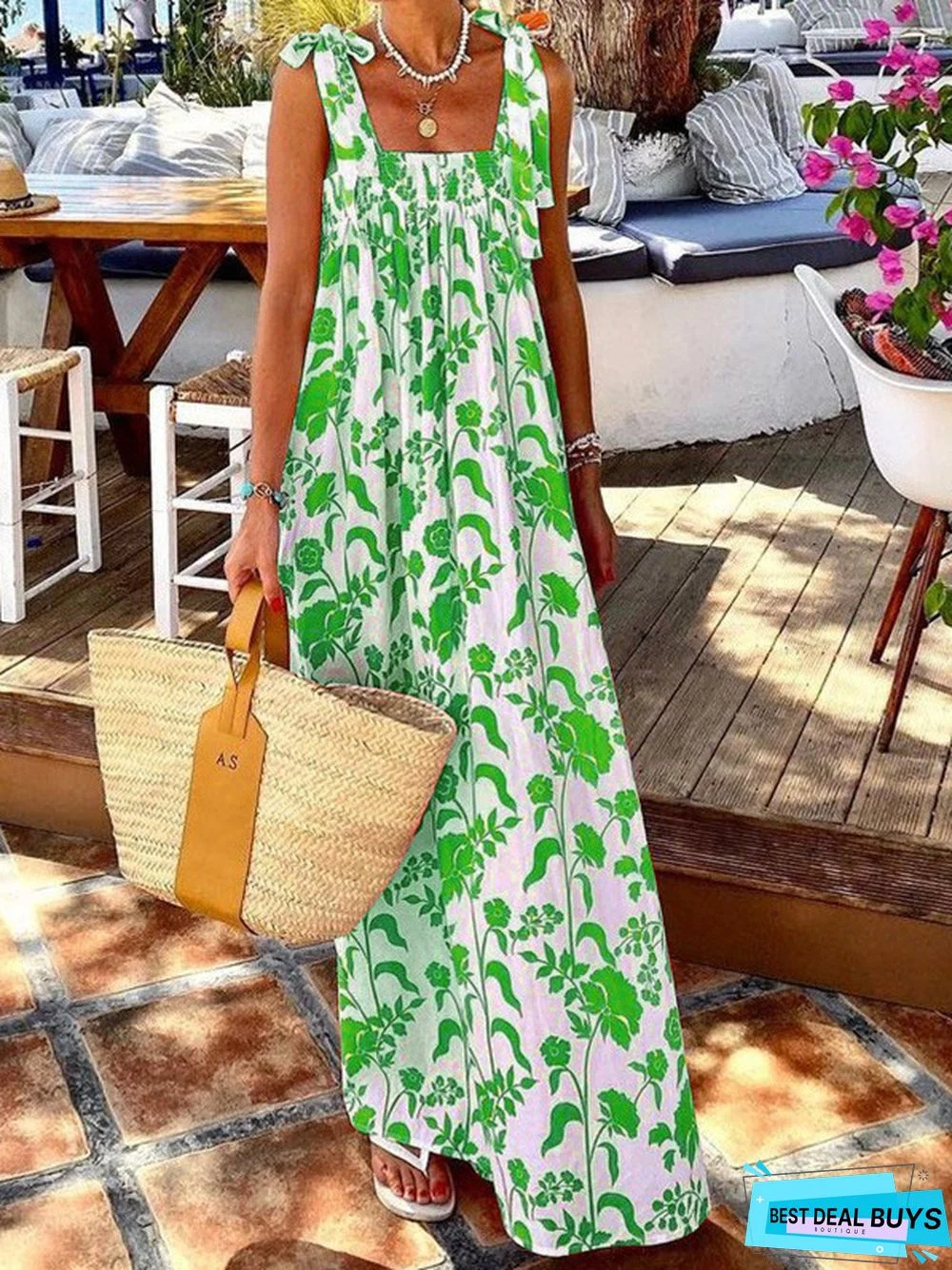 Holiday Print Sling Dress Long Skirt Casual