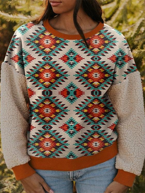 Mayoulove Leisure pullover ethnic style pattern top-Mayoulove