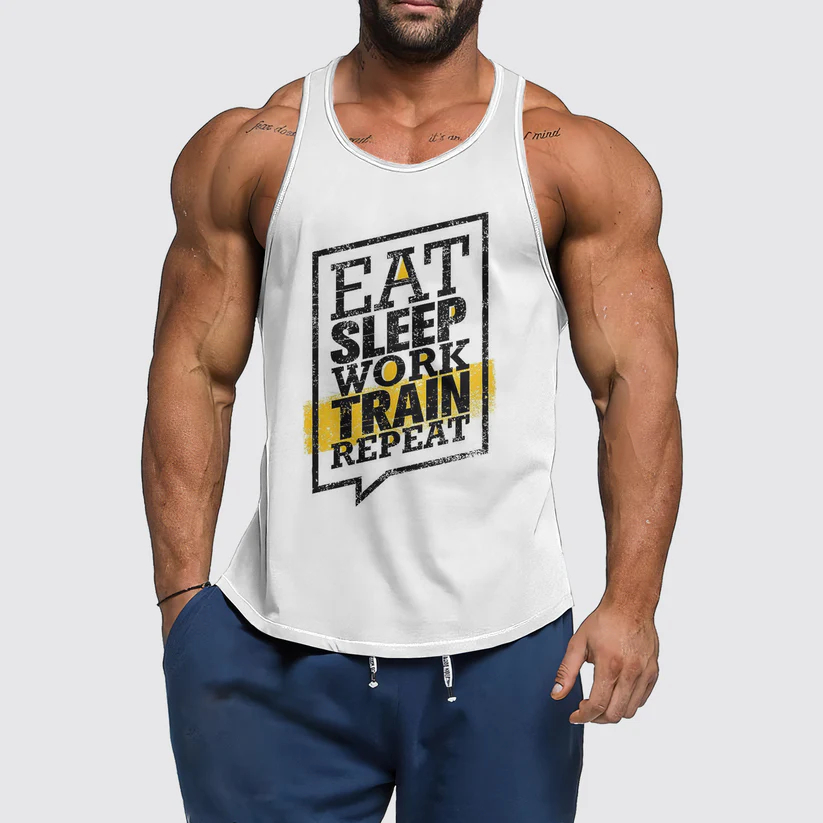 EAT SLEEP WORK TRAIN PEPEAT Men's Printed Fitness Tank Top