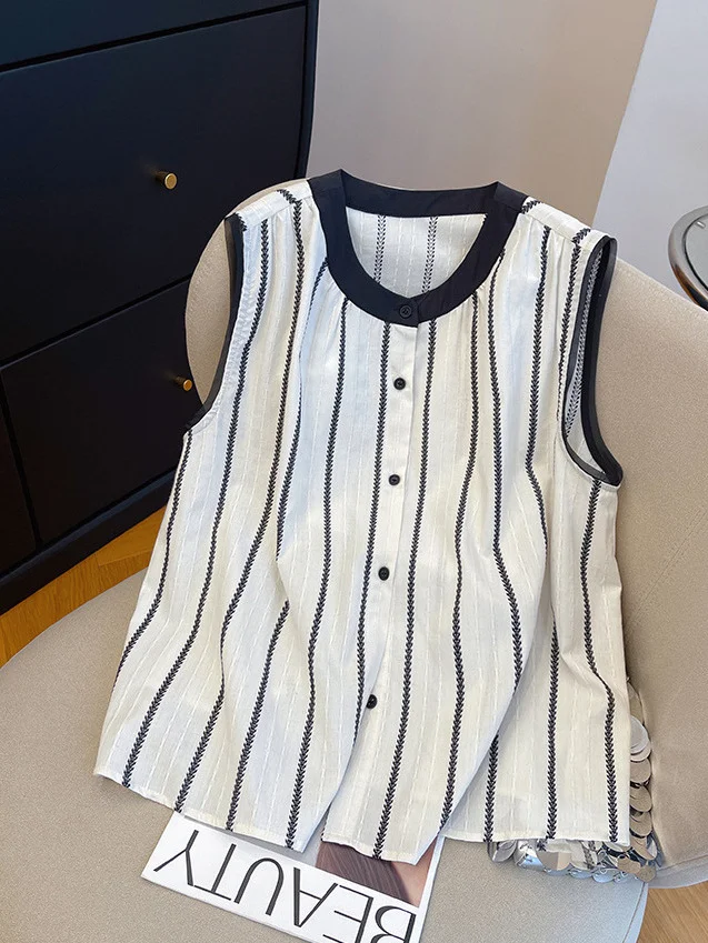 Athvotar Athvotar Striped Thin Sleeveless Shirt For Women In The Summer Of 2025 New Loose-Fitting Small Vest Tops