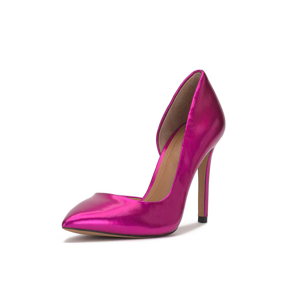 Pink Metallic Pointed Toe 4‘’ Stiletto Heel Pumps Nicepairs