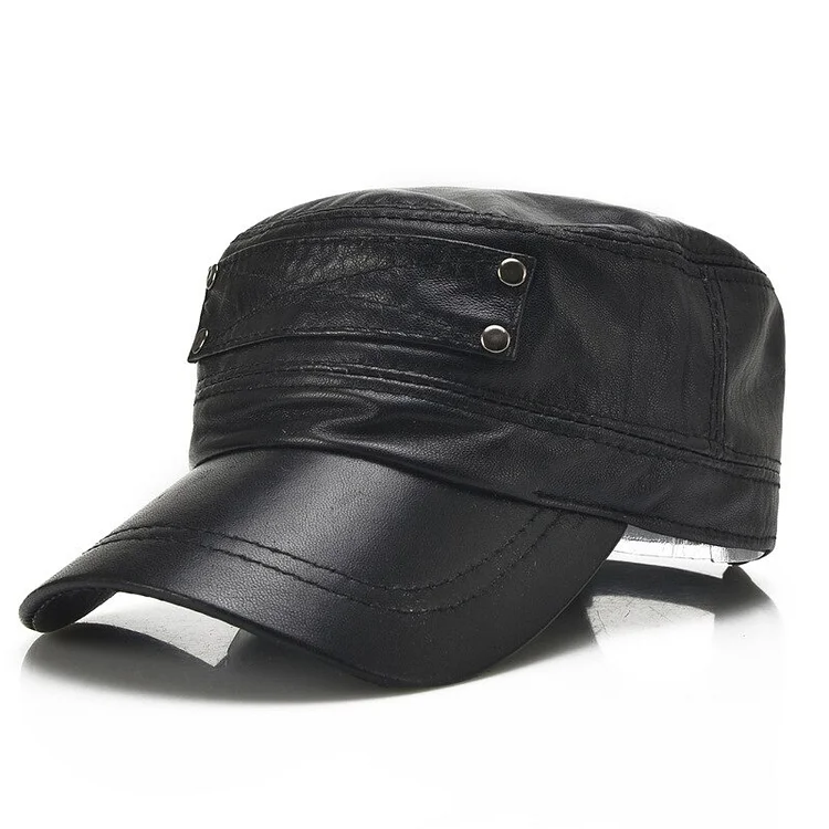 Male Leather Baseball Cap Autumn and Winter Outdoor Leisure Hat Cattle Leather Hat Sheepskin Cap Adjustable Manufacturer B-7129