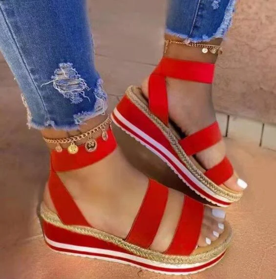 Wholesale Women Summer Sandals Plus Size 43 Multi Color Platform Sandals Rainbow Wedges Heel Casual Beach Shoes For Dropshipping