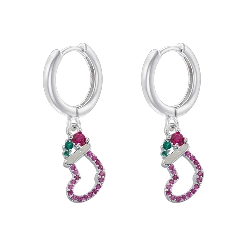 1 Pair Christmas Elegant Romantic Christmas Hat Christmas Tree Santa Claus Inlay Copper Zircon 18K Gold Plated Drop Earrings