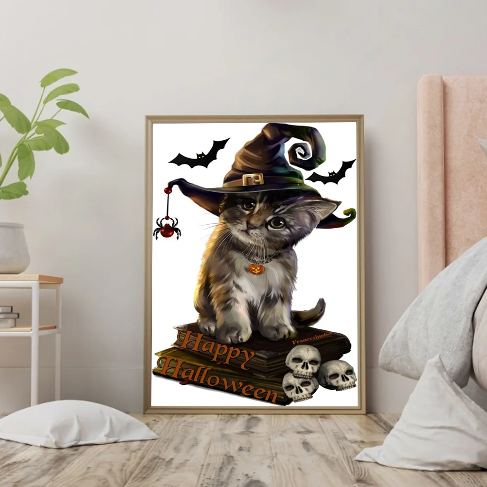 5D DIY Round Drill Diamond Painting Halloween Cat Art Mosaic Home Decor Art