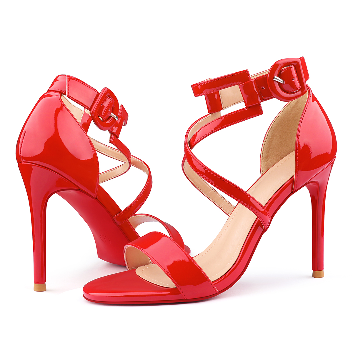 100mm Women's Red Bottom Open Toe Sandals Ankle Strap High Heel Summer Shoes-MERUMOTE