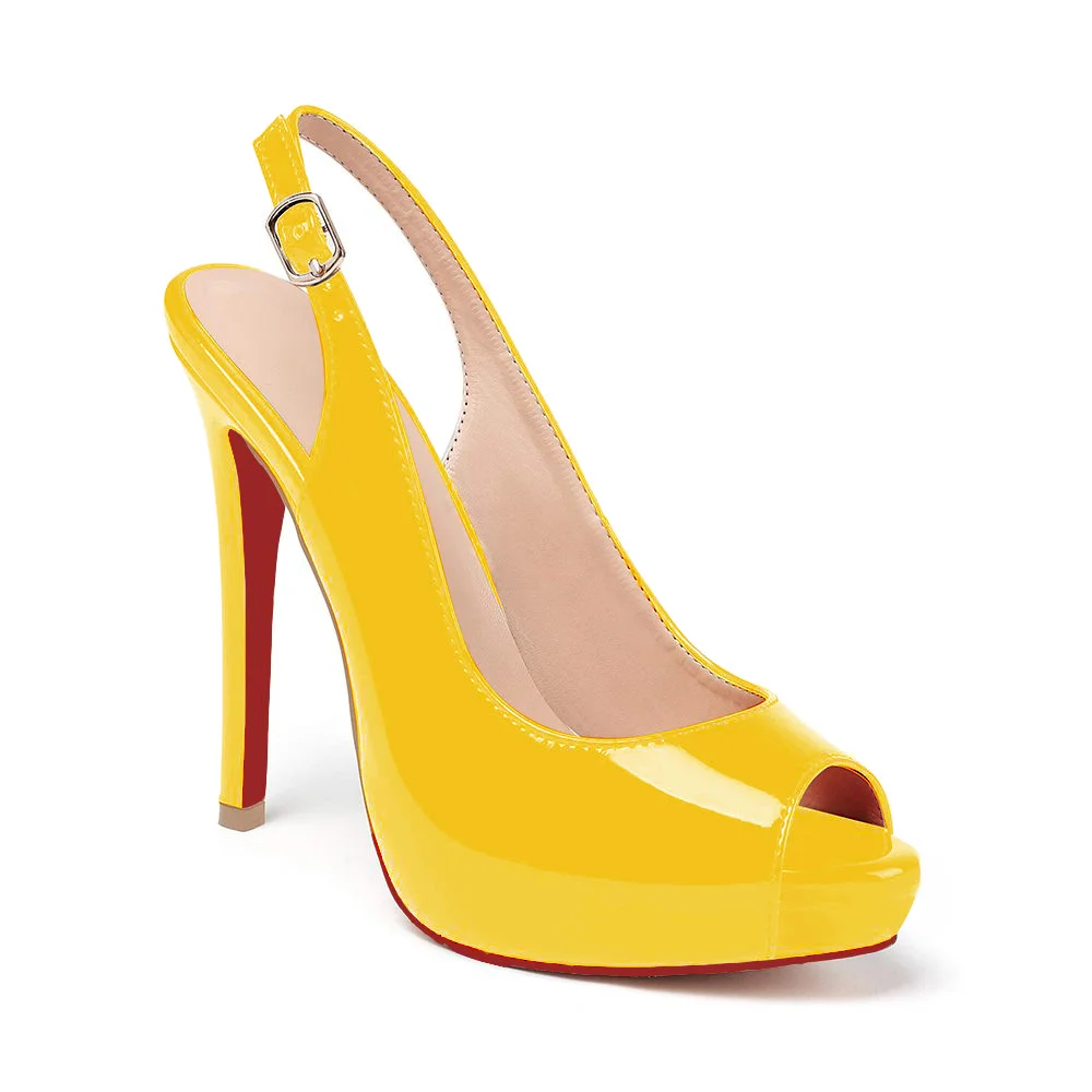 120mm Red Bottom Strap Slingback Sandals Peep Toe Platform Stilettos Patent Heels-MERUMOTE