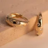 18K Yellow Gold Round Diamond 5 Star Diamond-milling Hoop Earrings