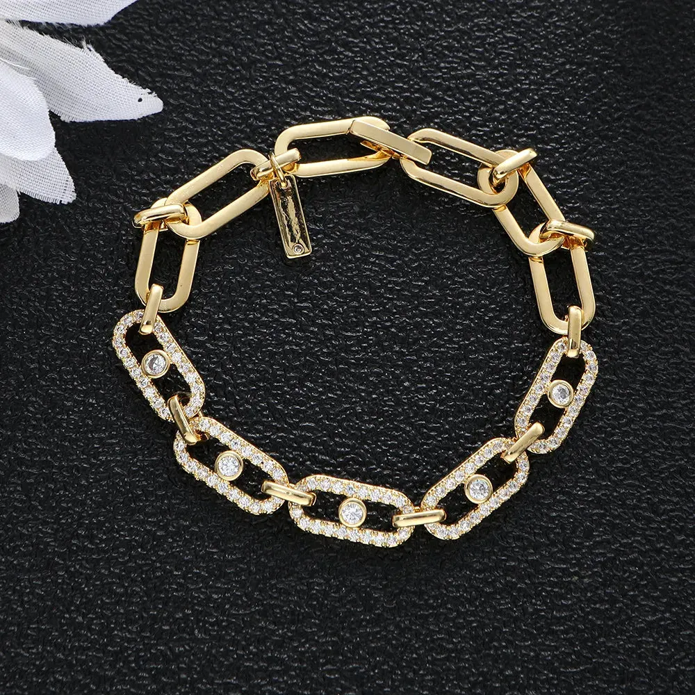 Women's Copper Cubic Zirconia Pave Setting Geometric Bracelet