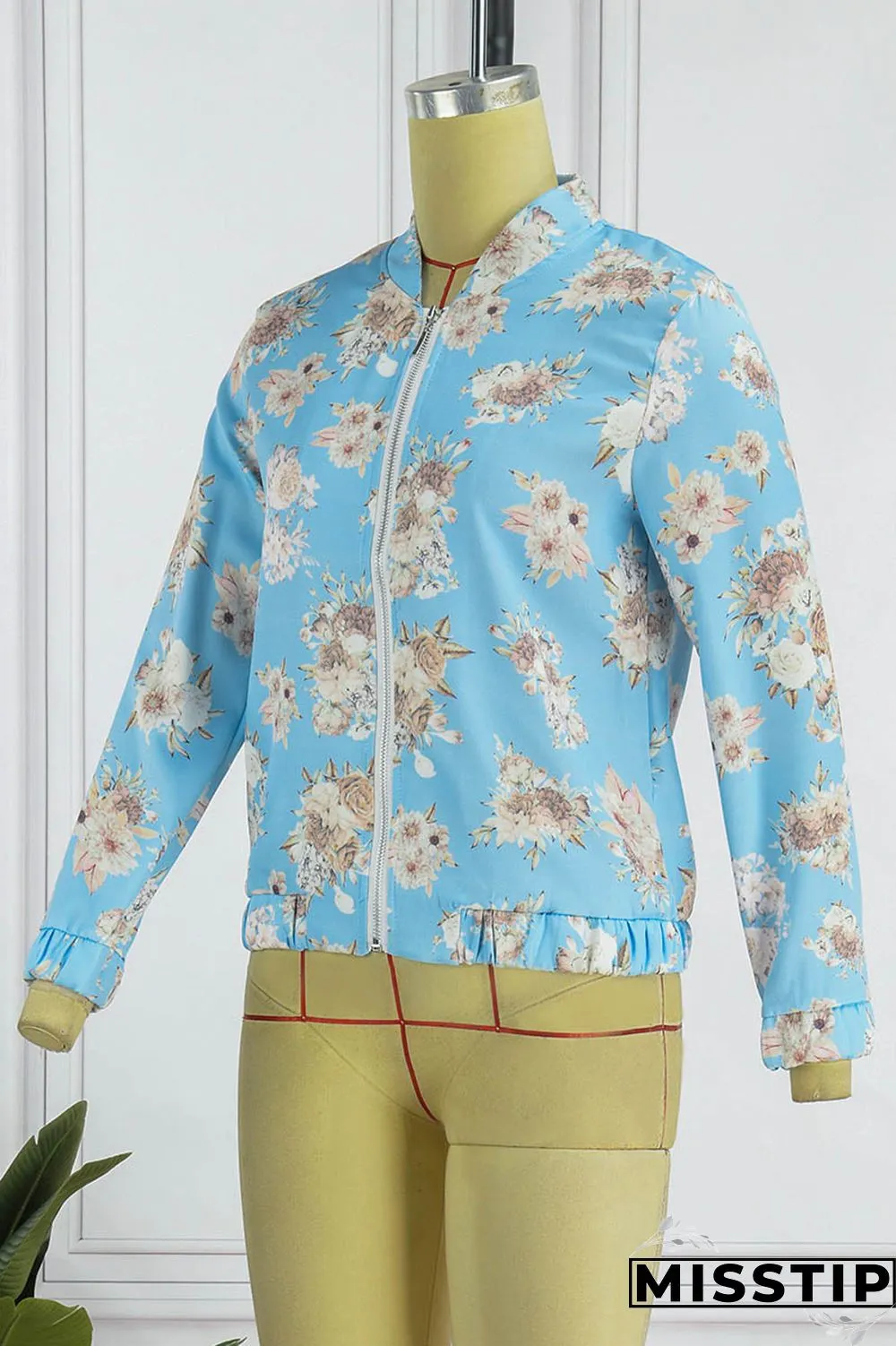 Blue White Casual Print Patchwork Cardigan Outerwear