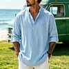 Men's Retro Vacation-Style Cotton-Linen Long-Sleeve Henley Shirt by Inlyline