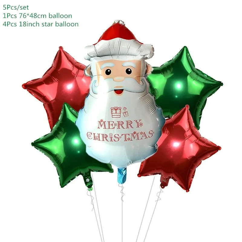 5Pcs/set Cartoon Santa Claus Snowman Foil Balloons Christmas Party Decorations Party Balloons Inflatable Helium Balloon Kids Toy