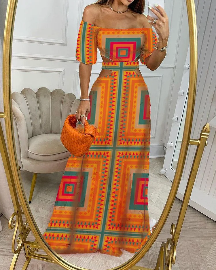 Casual Off-shoulder Off-waist Printed Dress
