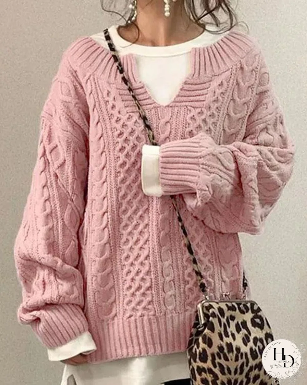 Tiny V Neck Hand Twist Sweater